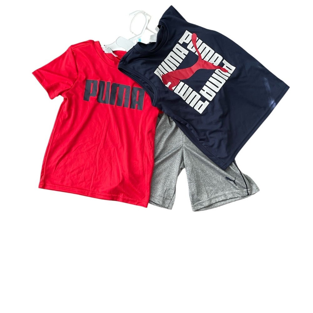 Puma Red and Blue Tops with Gray Shorts Set of 3‎
